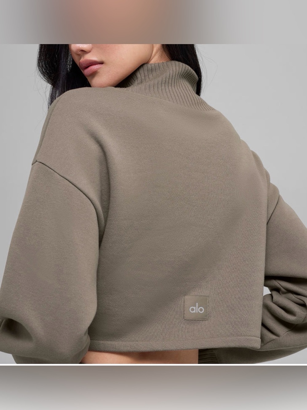 ALO Cropped Serenity Long Sleeve Coverup Sweater Taupe M